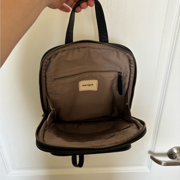 margot Black Leather Mini Backpack with Front Zip Pocket - Picture 3 of 5